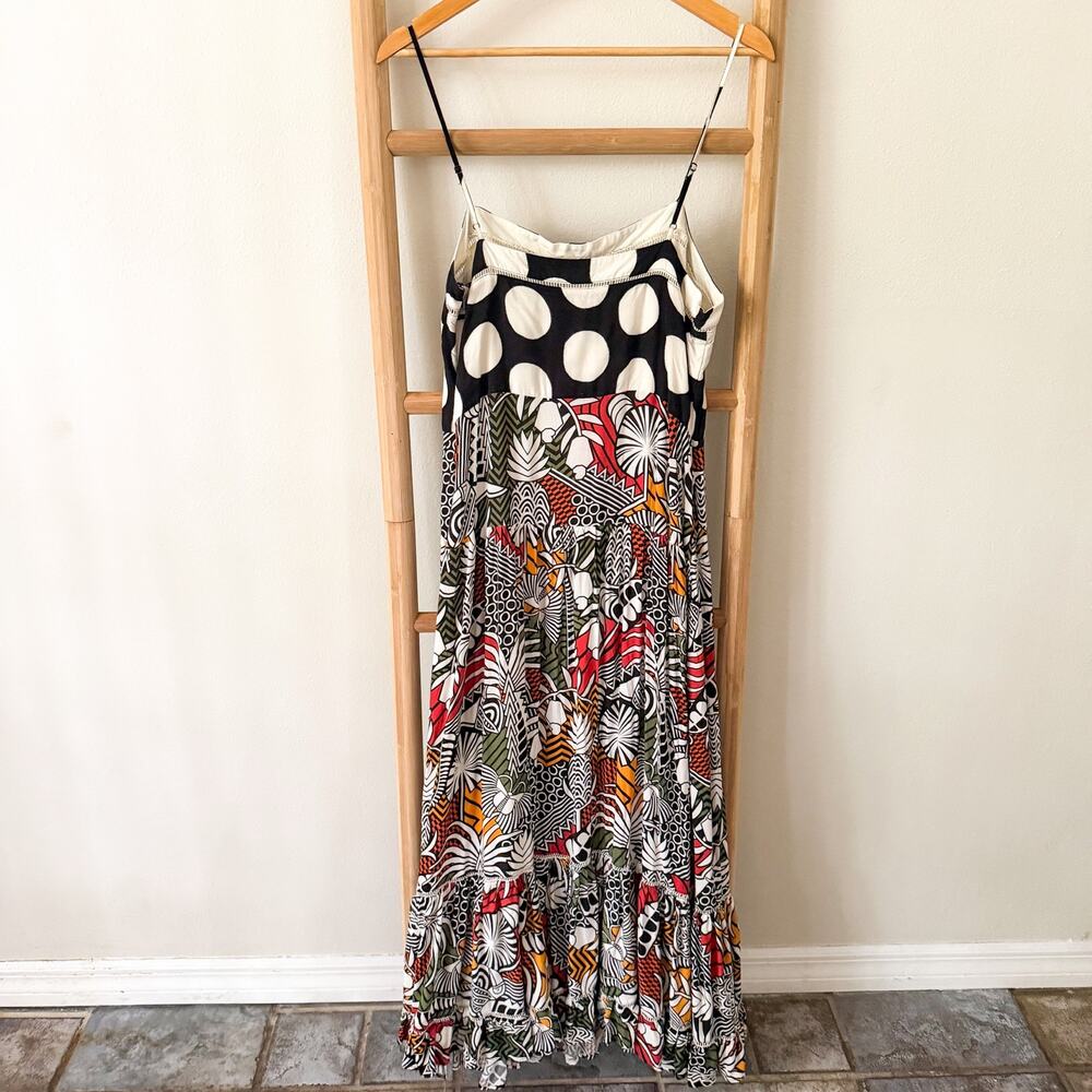 Farm Rio for Anthropologie Tiered Cover Up Maxi Dress Polka Dot Tropical Print L - Picture 7 of 11